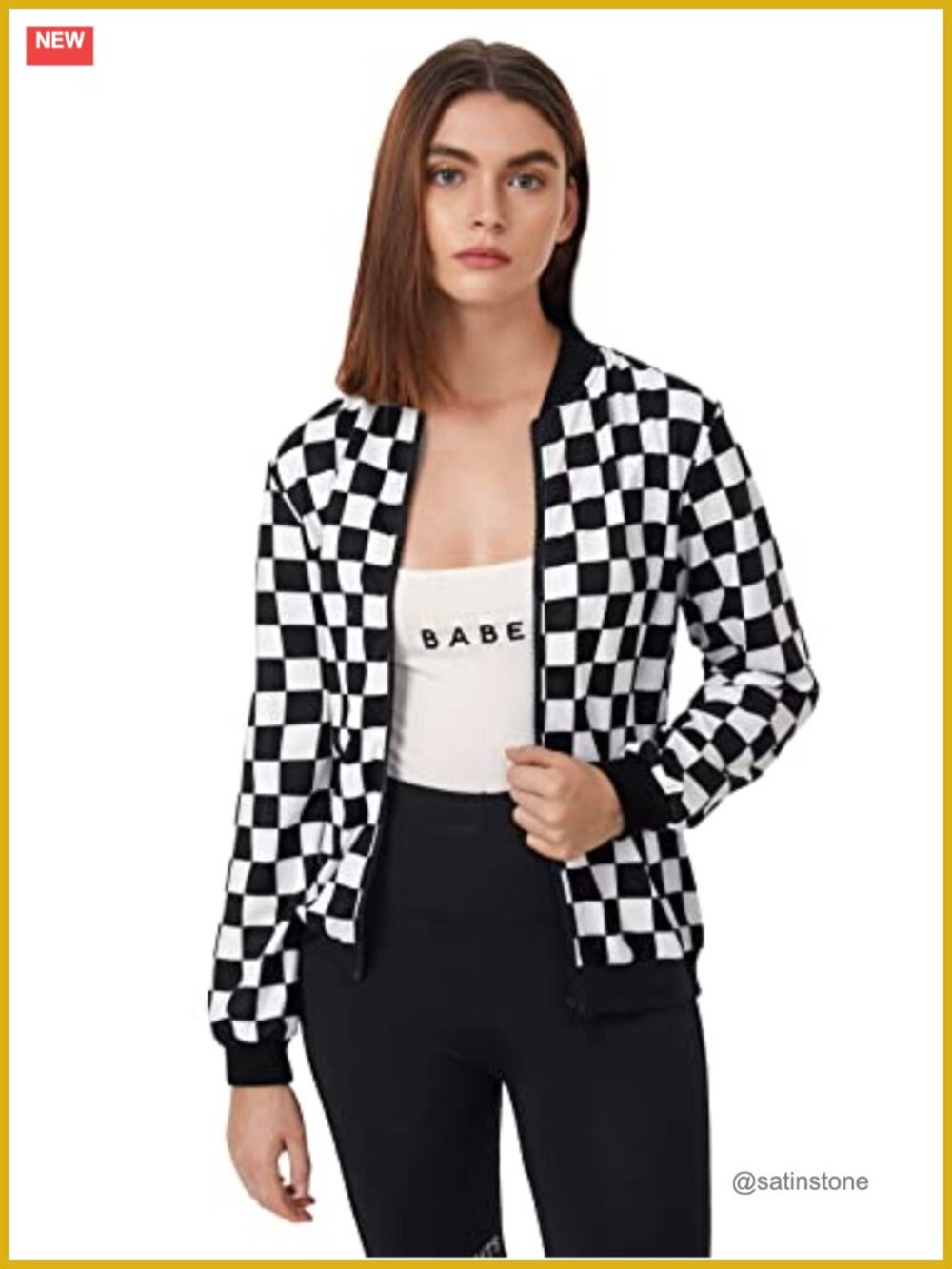 Women's Plaid Print Zip Front Casual Jacket Long Sleeve